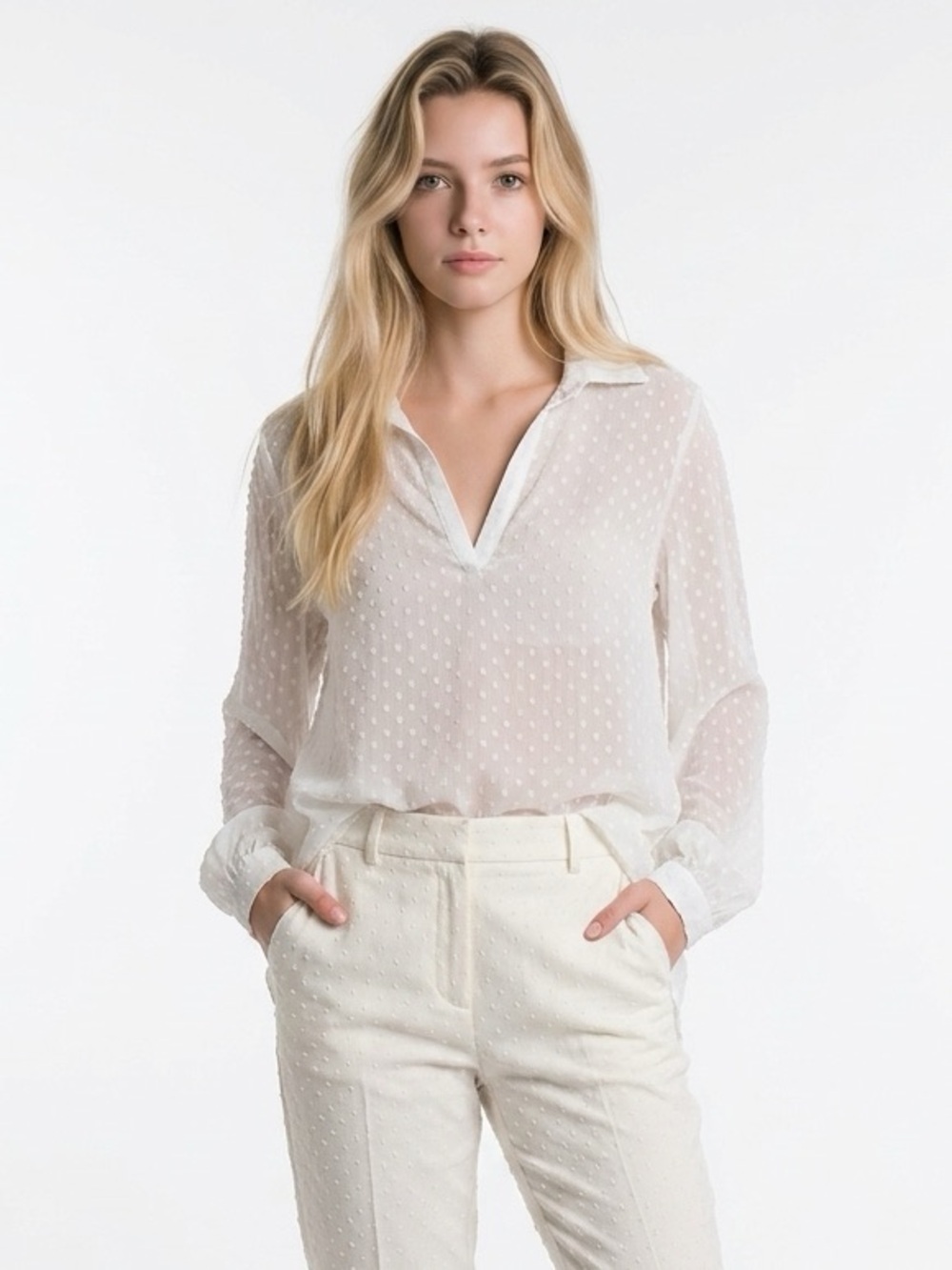 White v-neck loose blouse